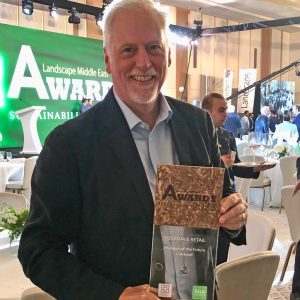 Group Director Robert Shakespeare holds Award for Museum of the Future at the Landscape ME Awards 2023